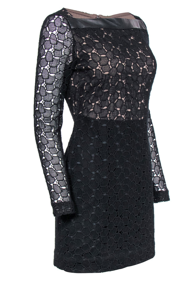 Current Boutique-Diane von Furstenberg - Black Eyelet Lace Overlay Long Sleeve Dress Sz 6