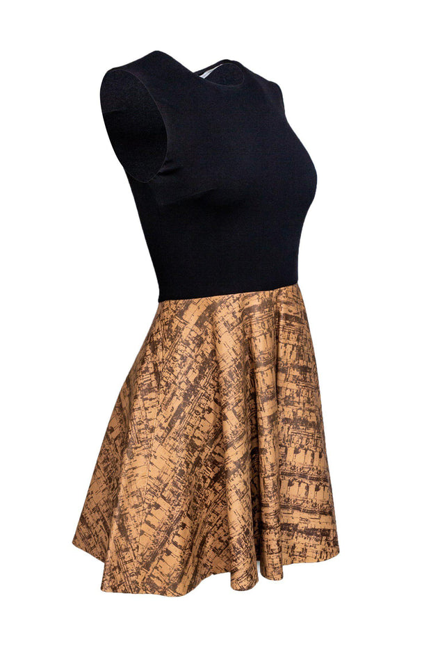 Current Boutique-Diane von Furstenberg - Black Fit & Flare Dress w/ Leather Skirt Sz 0