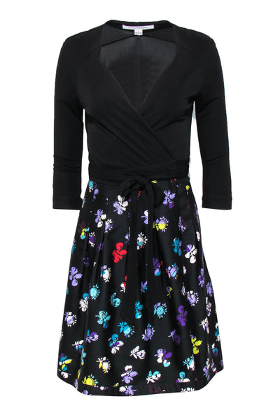 Current Boutique-Diane von Furstenberg - Black Floral A-Line Floral Dress Sz 6