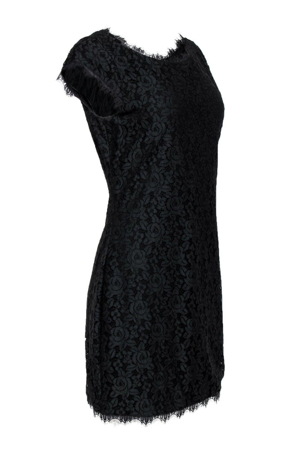 Current Boutique-Diane von Furstenberg - Black Floral Lace Cap Sleeve "Zarita" Bodycon Dress Sz 8