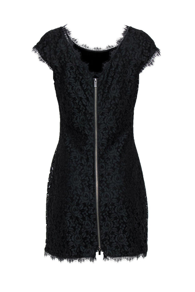 Current Boutique-Diane von Furstenberg - Black Floral Lace Cap Sleeve "Zarita" Bodycon Dress Sz 8