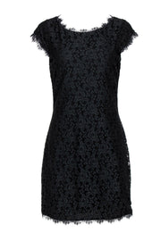 Current Boutique-Diane von Furstenberg - Black Floral Lace Cap Sleeve "Zarita" Bodycon Dress Sz 8