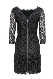 Current Boutique-Diane von Furstenberg - Black & Gold Lace Sheath Dress Sz 2