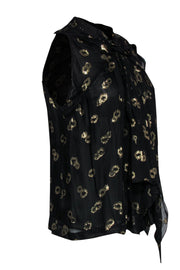 Current Boutique-Diane von Furstenberg - Black & Gold Leopard Print Tank w/ Neck Tie Sz 8