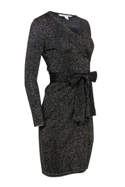 Current Boutique-Diane von Furstenberg - Black & Gold Sparkly Long Sleeve Wrap Dress Sz P