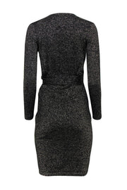 Current Boutique-Diane von Furstenberg - Black & Gold Sparkly Long Sleeve Wrap Dress Sz P