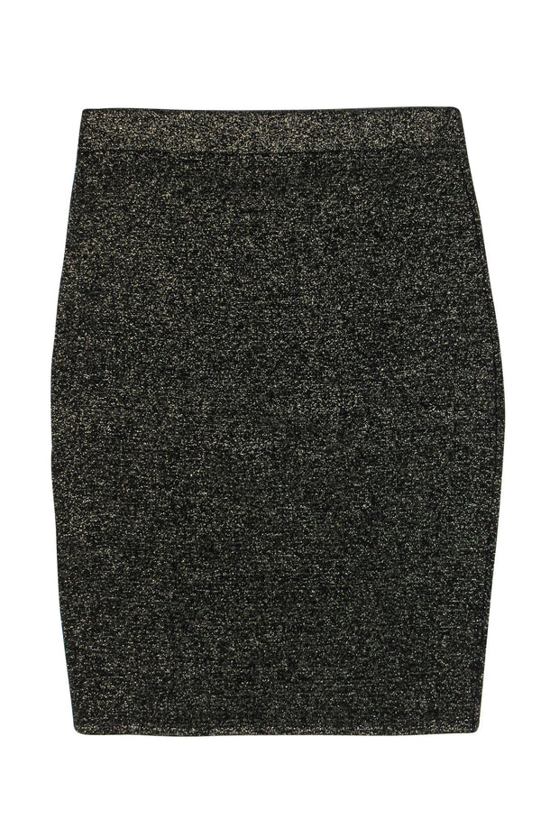 Current Boutique-Diane von Furstenberg - Black & Gold Sparkly Wool Blend Knit Pencil Skirt Sz M