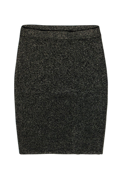 Current Boutique-Diane von Furstenberg - Black & Gold Sparkly Wool Blend Knit Pencil Skirt Sz M
