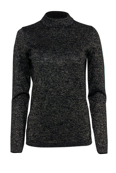 Current Boutique-Diane von Furstenberg - Black & Gold Sparkly Wool Blend Mock Turtleneck Knit Sweater Sz M