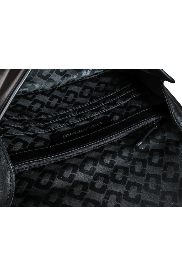 Current Boutique-Diane von Furstenberg - Black & Gunmetal Leather Clutch w/ Grommets