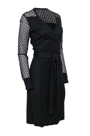 Current Boutique-Diane von Furstenberg - Black Knit Wrap Dress w/ Lace Sleeves Sz M