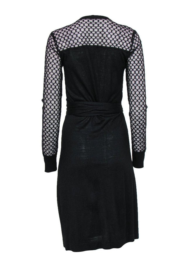 Current Boutique-Diane von Furstenberg - Black Knit Wrap Dress w/ Lace Sleeves Sz M