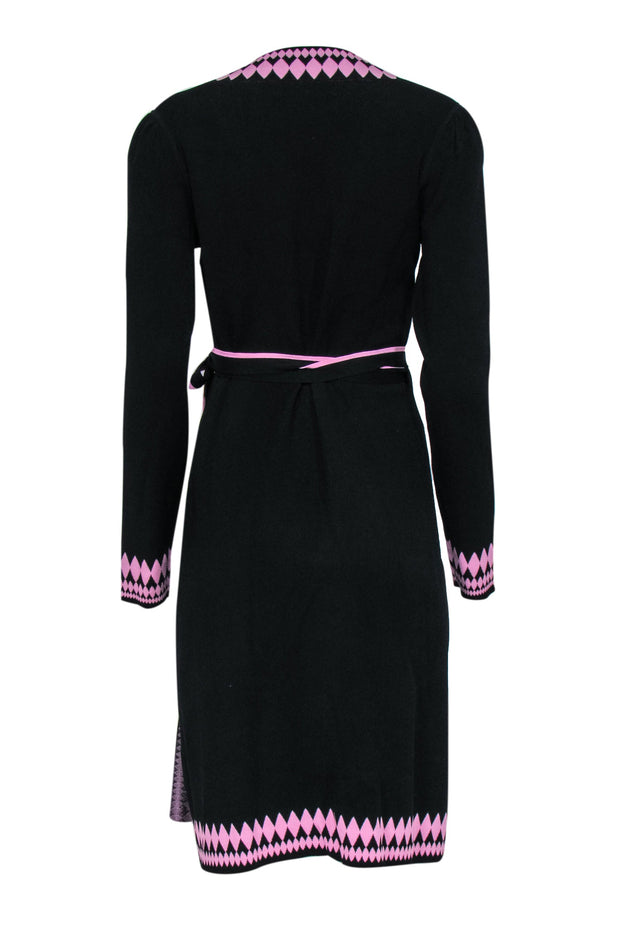 Current Boutique-Diane von Furstenberg - Black Knit Wrap Dress w/ Pink Trim Sz M