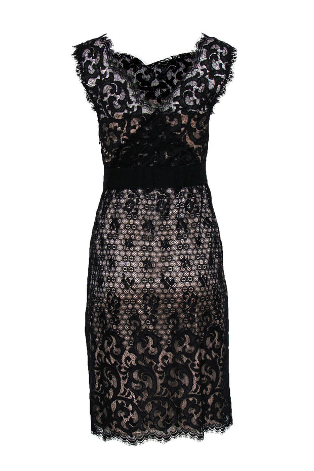 Current Boutique-Diane von Furstenberg - Black Lace & Contrasting Slip Sheath Dress Sz 6