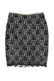 Current Boutique-Diane von Furstenberg - Black Lace & Ivory Pencil Skirt Sz 6