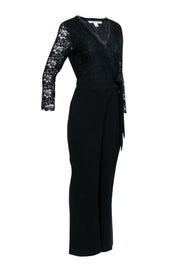 Current Boutique-Diane von Furstenberg - Black Lace Top Wrap Jumpsuit w/ Wide Leg Sz 8