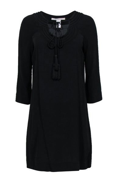 Current Boutique-Diane von Furstenberg - Black Long Sleeve "Parlian" Shift Dress w/ Tassels Sz 2