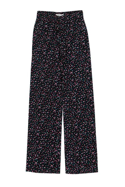 Current Boutique-Diane von Furstenberg - Black & Multicolored Polka Dot Wide Leg Pants Sz M