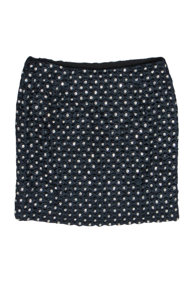 Current Boutique-Diane von Furstenberg - Black & Navy Crochet Rhinestone Miniskirt Sz 0