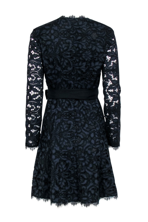 Current Boutique-Diane von Furstenberg - Black & Navy Lace Wrap Dress Sz 6
