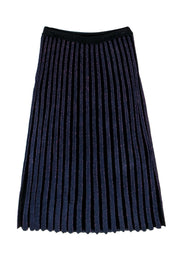 Current Boutique-Diane von Furstenberg - Black & Navy Metallic Striped Pleated Knit Midi Skirt Sz XS