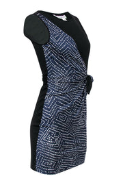 Current Boutique-Diane von Furstenberg - Black & Navy Polka Dot Fitted Dress w/ Tie Sz 0