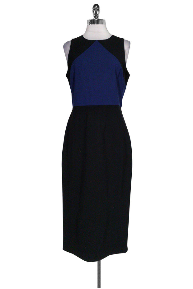 Current Boutique-Diane von Furstenberg - Black & Navy Wool Sheath Dress Sz 10