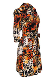 Current Boutique-Diane von Furstenberg - Black, Orange & Grey Abstract Print Trench-Style Midi Dress w/ Belt Sz S
