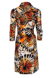 Current Boutique-Diane von Furstenberg - Black, Orange & Grey Abstract Print Trench-Style Midi Dress w/ Belt Sz S