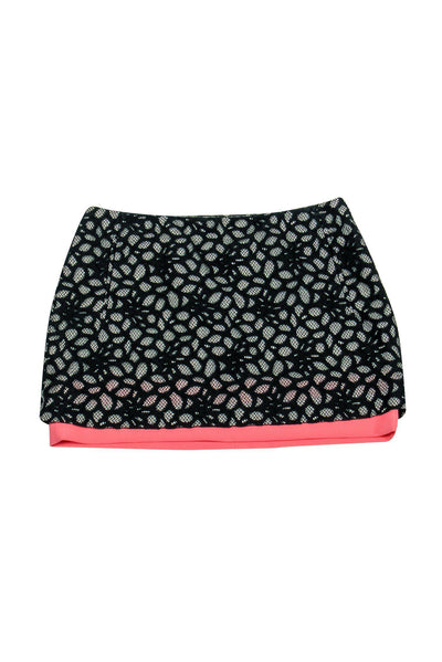 Current Boutique-Diane von Furstenberg - Black & Pink Lace Miniskirt Sz 8