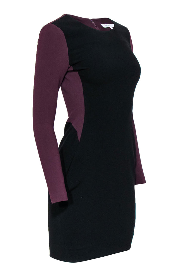 Current Boutique-Diane von Furstenberg - Black & Plum Paneled Long Sleeve Sheath Sz 2