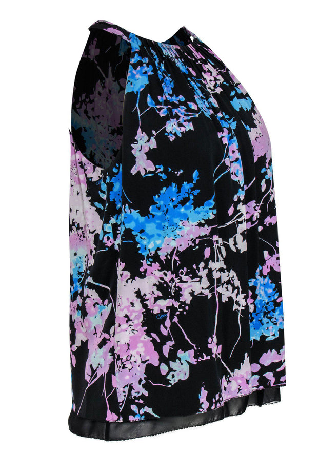 Current Boutique-Diane von Furstenberg - Black, Purple & Blue Floral Print Tank Sz S