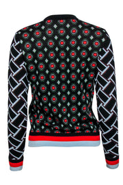 Current Boutique-Diane von Furstenberg - Black, Red & Green Multi-Printed Sparkly Sweater Sz XXS