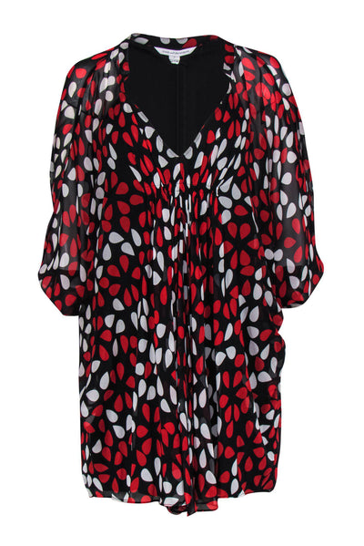 Current Boutique-Diane von Furstenberg - Black, Red & White Teardrop Printed Silk Dress Sz 4