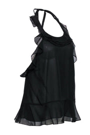 Current Boutique-Diane von Furstenberg - Black Ruffle Sheer Silk Halter Tank Sz P