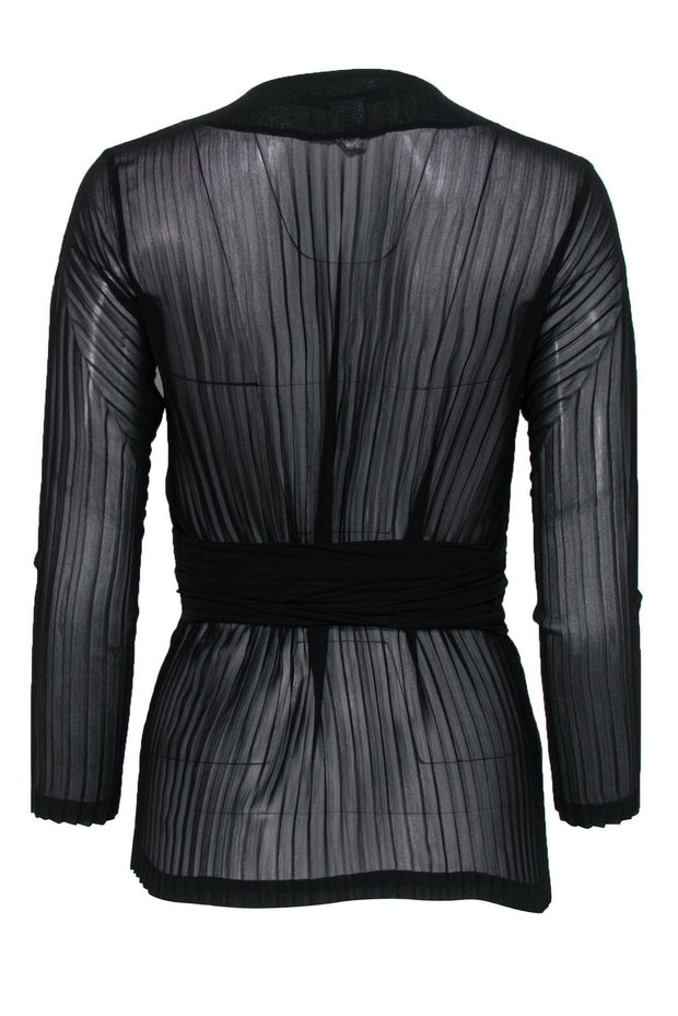 Current Boutique-Diane von Furstenberg - Black Sheer Pleated Wrap Top Sz 0