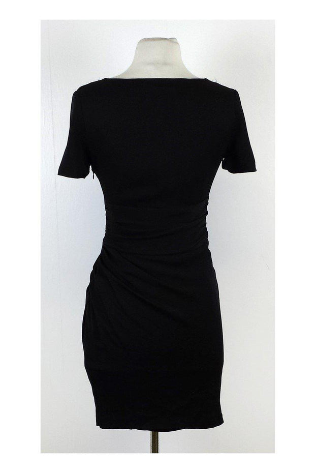Current Boutique-Diane von Furstenberg - Black Short Sleeve Ruched Waist Dress Sz S