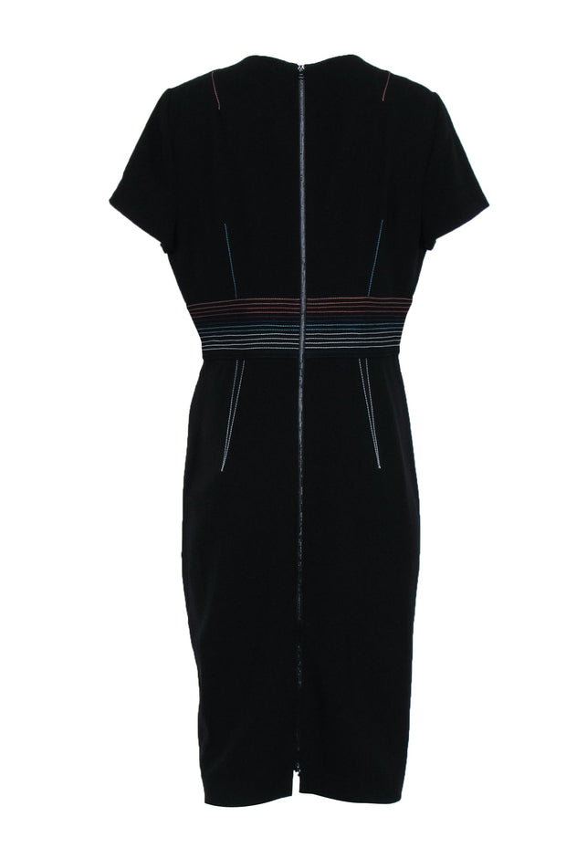 Current Boutique-Diane von Furstenberg - Black Short Sleeve Sheath Dress w/ Rainbow Contrast Stitching Sz 14