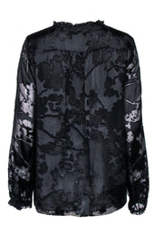 Current Boutique-Diane von Furstenberg - Black Silk Floral Long Sleeve Blouse Sz 12
