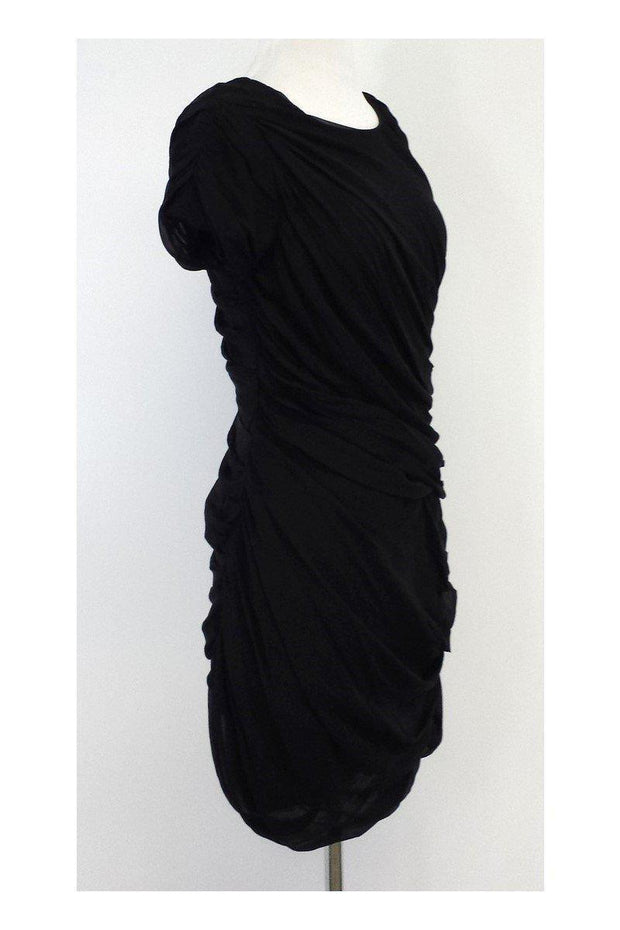 Current Boutique-Diane von Furstenberg - Black Silk Gathered Short Sleeve Dress Sz 2