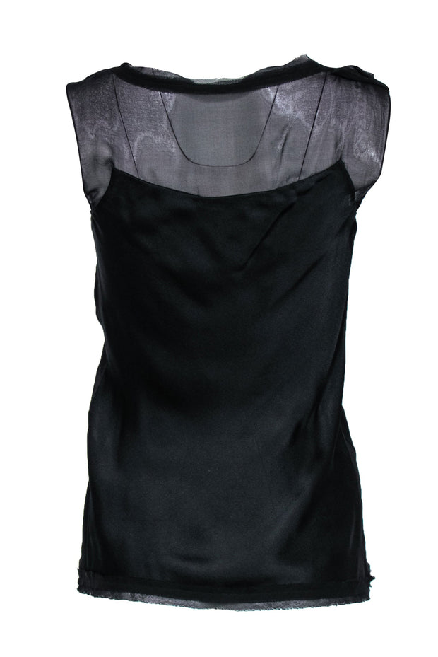 Current Boutique-Diane von Furstenberg - Black Silk Tank w/ Illusion Neckline & Rosette Sz 0