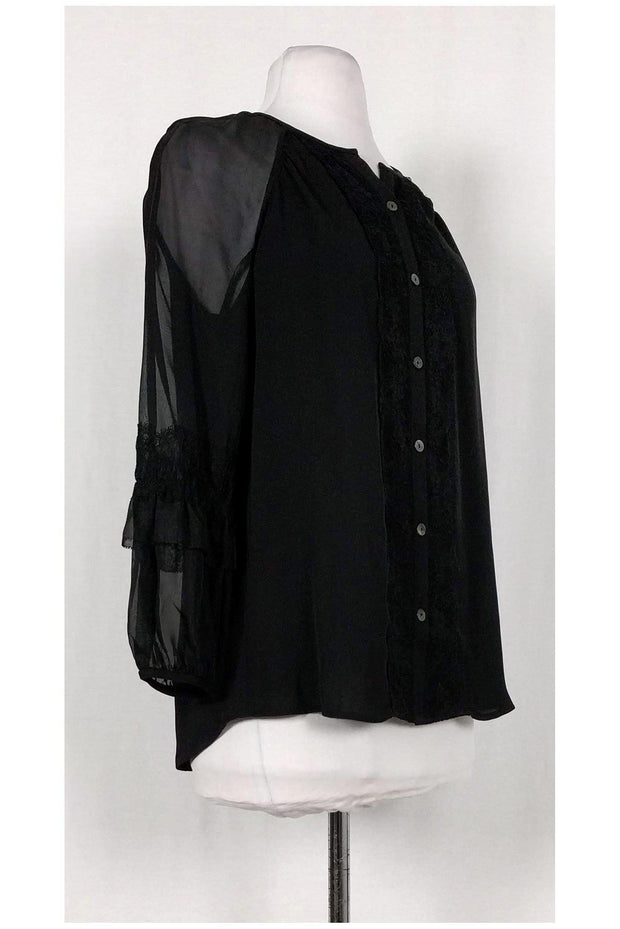 Current Boutique-Diane von Furstenberg - Black Silk Top w/ Lace Trim Sz 4