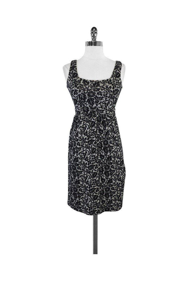 Current Boutique-Diane von Furstenberg - Black & Silver Floral Wool Blend Dress Sz 2