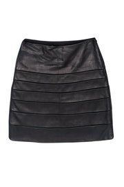 Current Boutique-Diane von Furstenberg - Black Smooth Leather Striped Skirt Sz 8