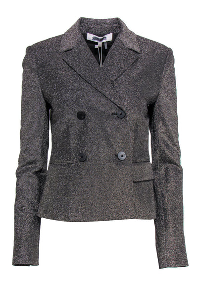 Current Boutique-Diane von Furstenberg - Black Sparkly Double Breasted Blazer Sz 6