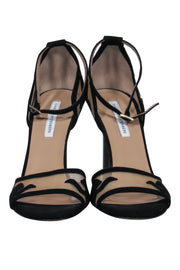 Current Boutique-Diane von Furstenberg - Black Suede & Mesh Anklestrap Stilettos Sz 10