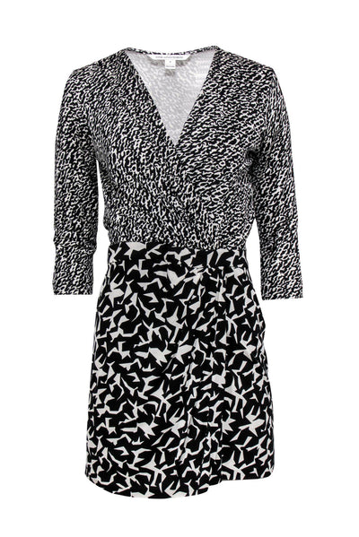 Current Boutique-Diane von Furstenberg - Black & White Abstract Pattern Wrap Dress Sz 8