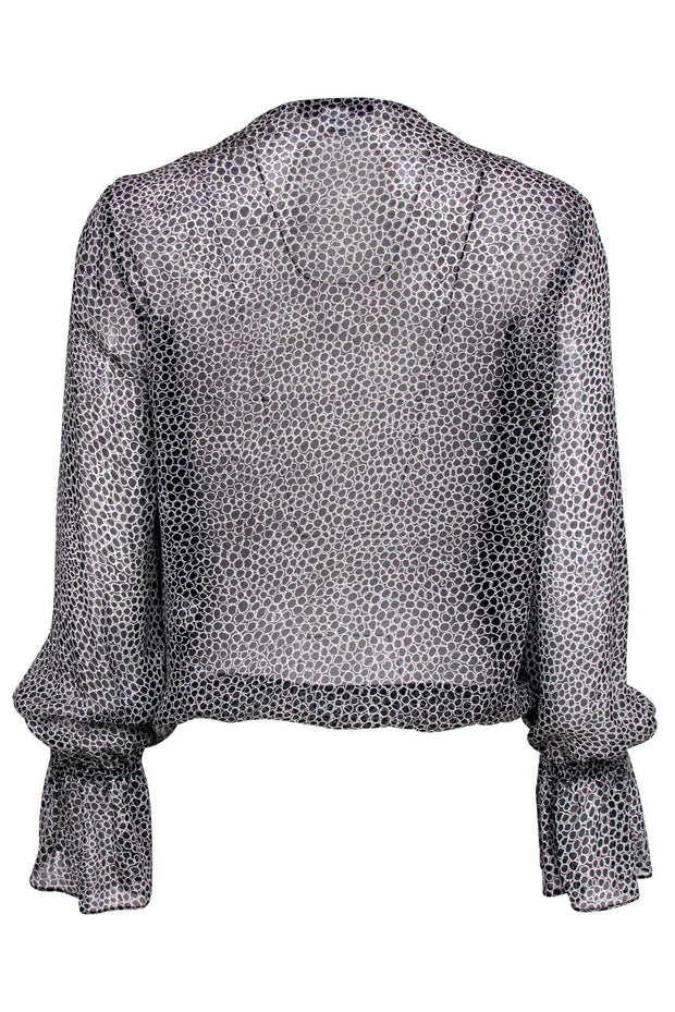 Current Boutique-Diane von Furstenberg - Black & White Circle Print Long Bell Sleeve Silk Blouse Sz 6