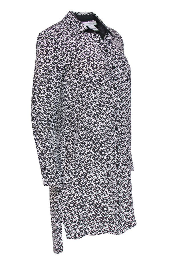 Current Boutique-Diane von Furstenberg - Black & White Floral Print Button-Up Silk Shirtdress Sz 2