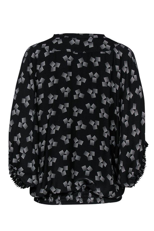 Current Boutique-Diane von Furstenberg - Black & White Graphic Silk Blouse Sz S